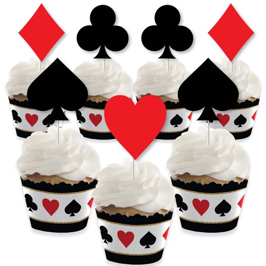 Big Dot of Happiness; Big Dot of Happiness Las Vegas - Cupcake Decoration - Casino Party Cupcake Wrappers and Treat Picks Kit - Set of 24; Category:Cake & Cupcake Toppers; Image:1